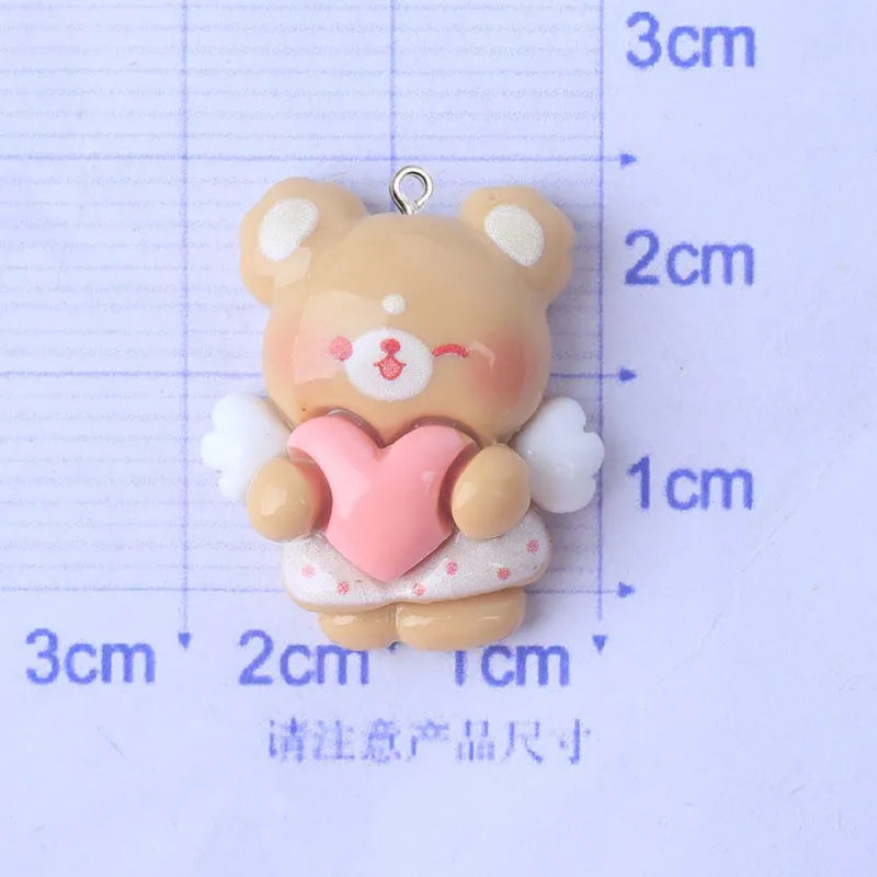 10Pcs Cute Bear Rabbit Dog Resin Charms