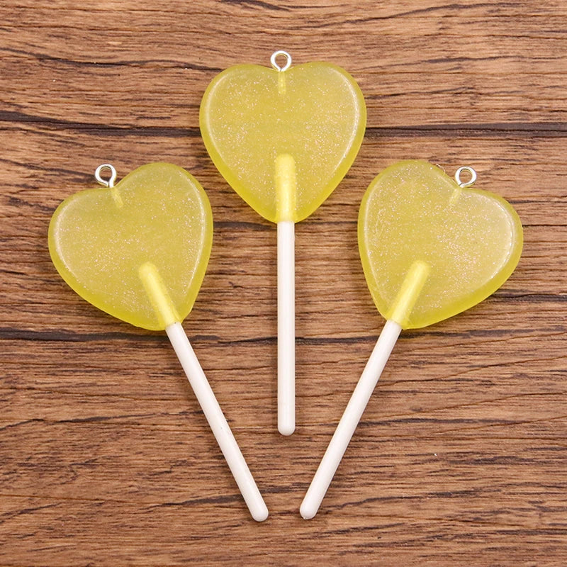 10Pcs 30*68MM 8 Color Wholesale Heart Lollipop Resin Charms