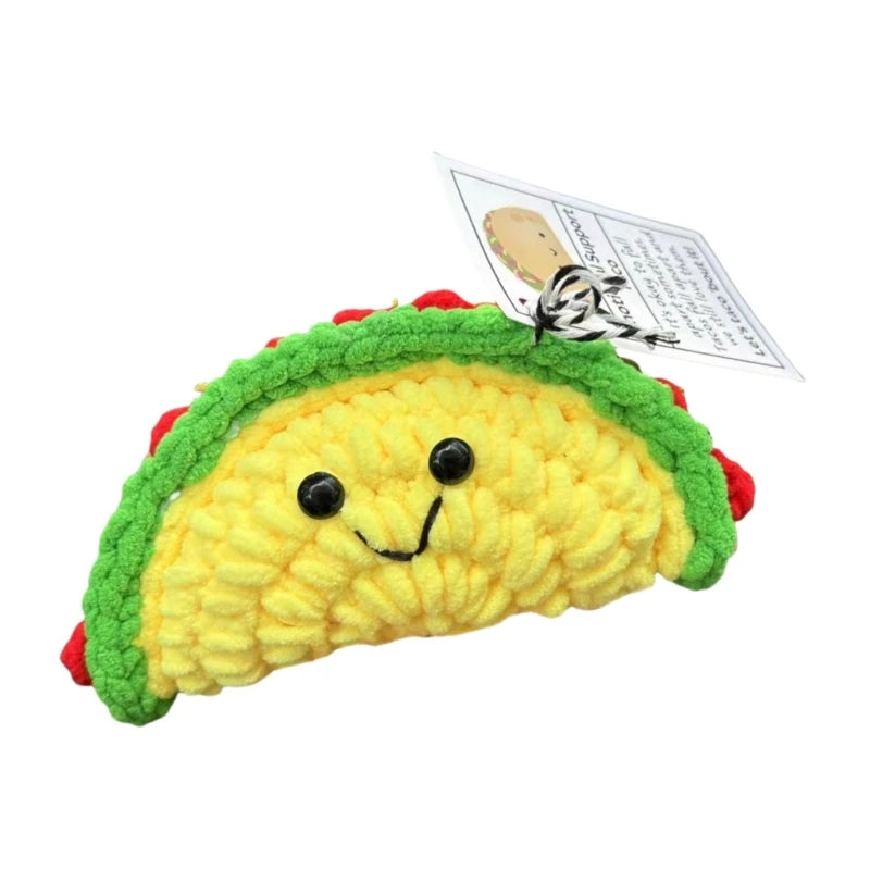 Crochet Tacos Dolls Cartoon Handmade Plush Knitted Toy with Encouragement Card Inspirational Gift Home Decors 203C