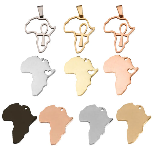 10pcs 4 Color Stainless Steel Hollow Africa Map Pendant Charms