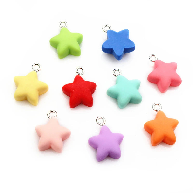 10Pcs Random Colors Mixed Star Heart Cake Charms Resin Glitter Cute Necklace Keychain Pendant DIY Keychain Making Accessories