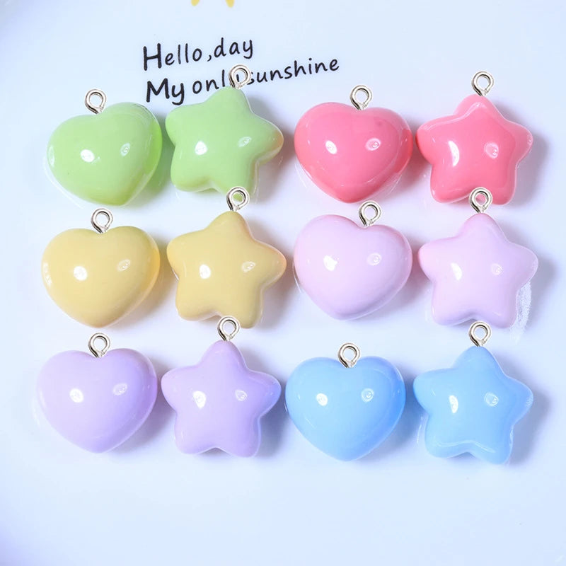 10Pcs Colorful Star Love Heart Resin Pendant