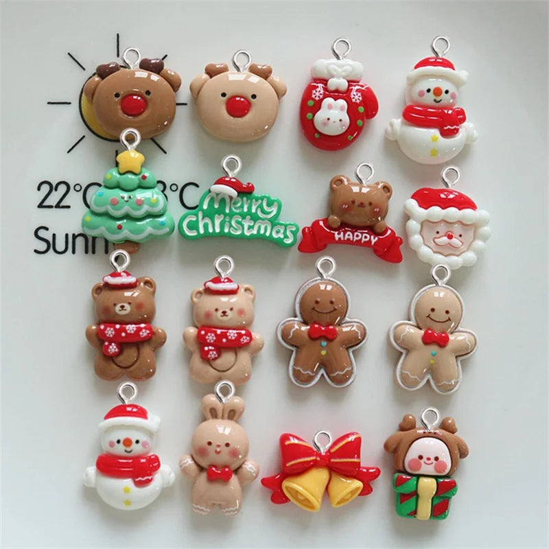 10Pcs Christmas Bear Rabbit Snowman Resin Charms