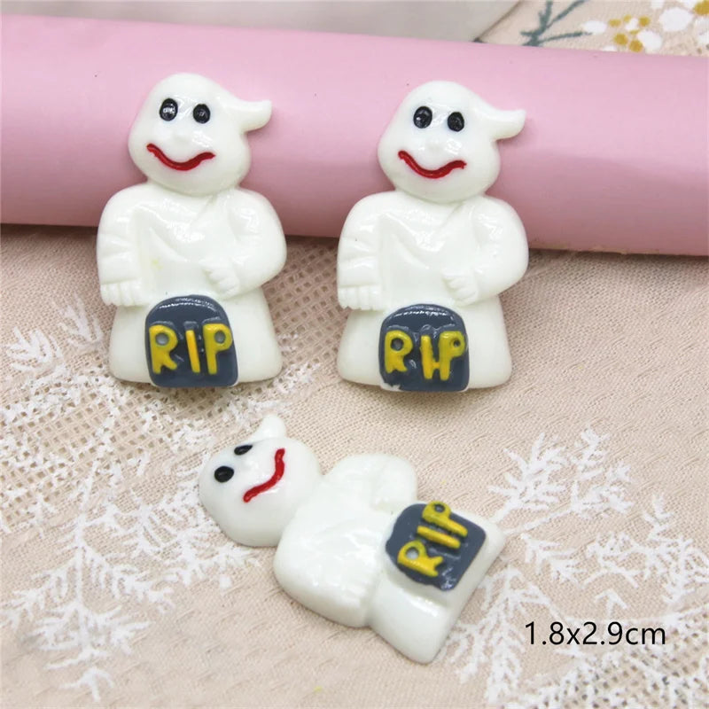 10pcs Resin Halloween Pumpkin White Ghost Flat Back Cabochon Art Supply Decoration Charm Craft DIY Hair Bow Center