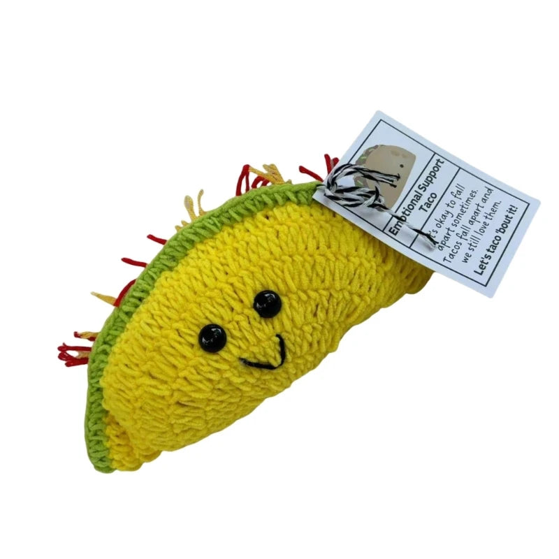 Crochet Tacos Dolls Cartoon Handmade Plush Knitted Toy with Encouragement Card Inspirational Gift Home Decors 203C