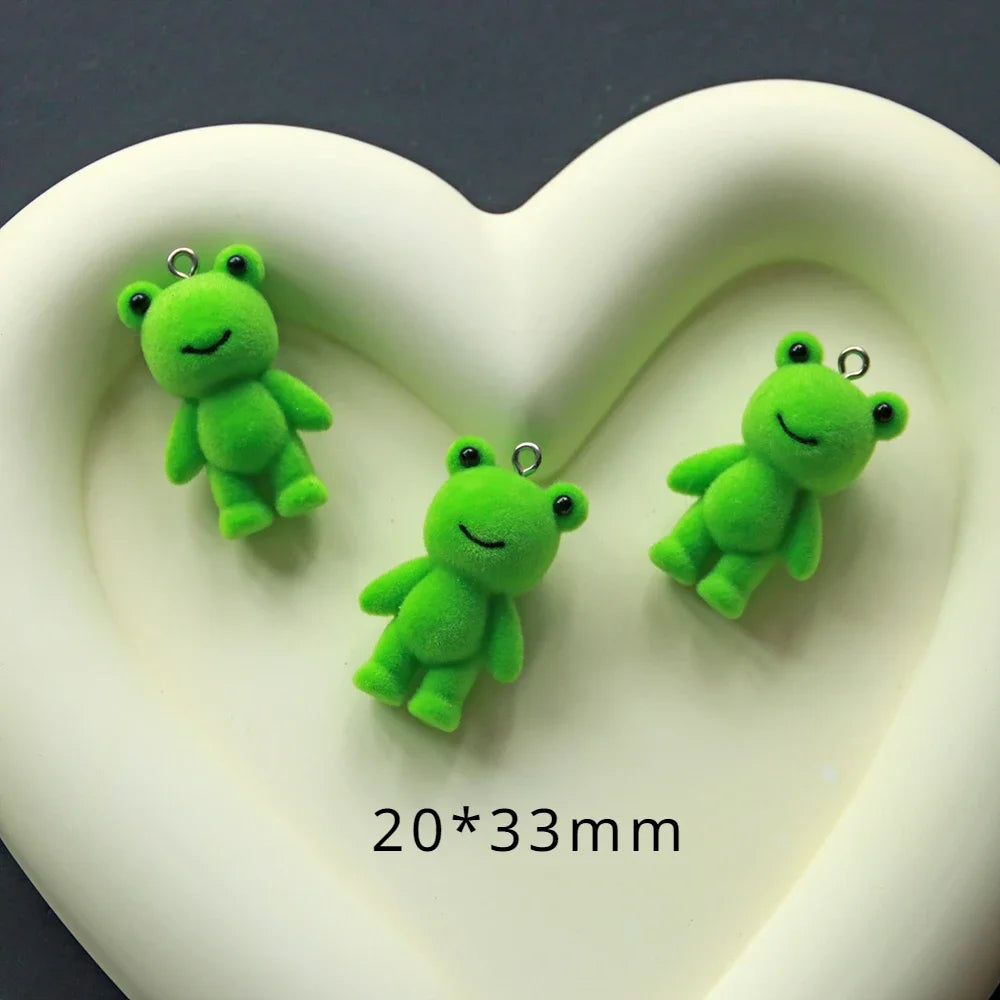 30Pcs 3D Cute Flocked With Eyed Frog Charms Cartoon Animal Resin Pendant For Earrings Phone Keychains DIY Crafts Jewelry Make