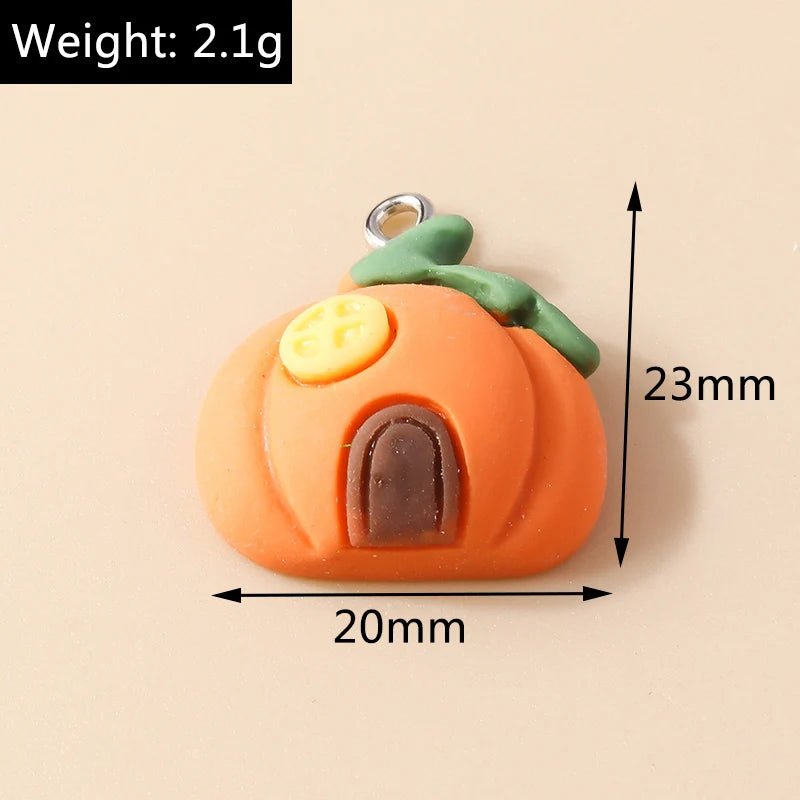 10pcs Mixed Halloween Charms Cute Resin Whitch Hat Cat Pumpkin Moon Ghost Charms Pendants for DIY Jewelry Making Accessories