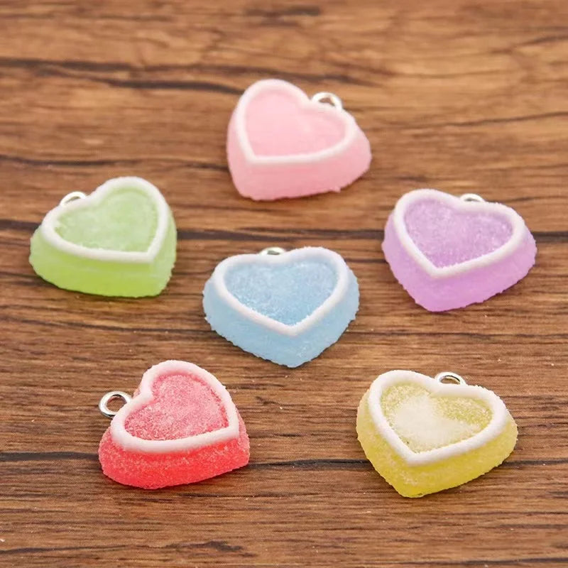 10pcs  17*20mm Simulated Colorful Double Peach Heart Resin Charms