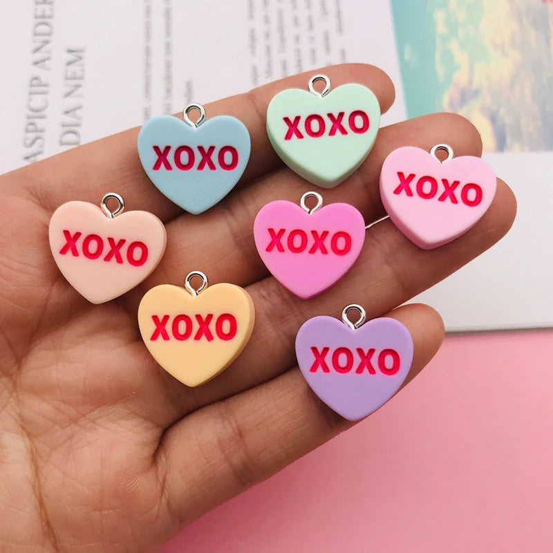 10pcs Kawaii New Conversation Love Words Heart Charm Pendant for Earring Keychain Jewelry accessory DIY Making