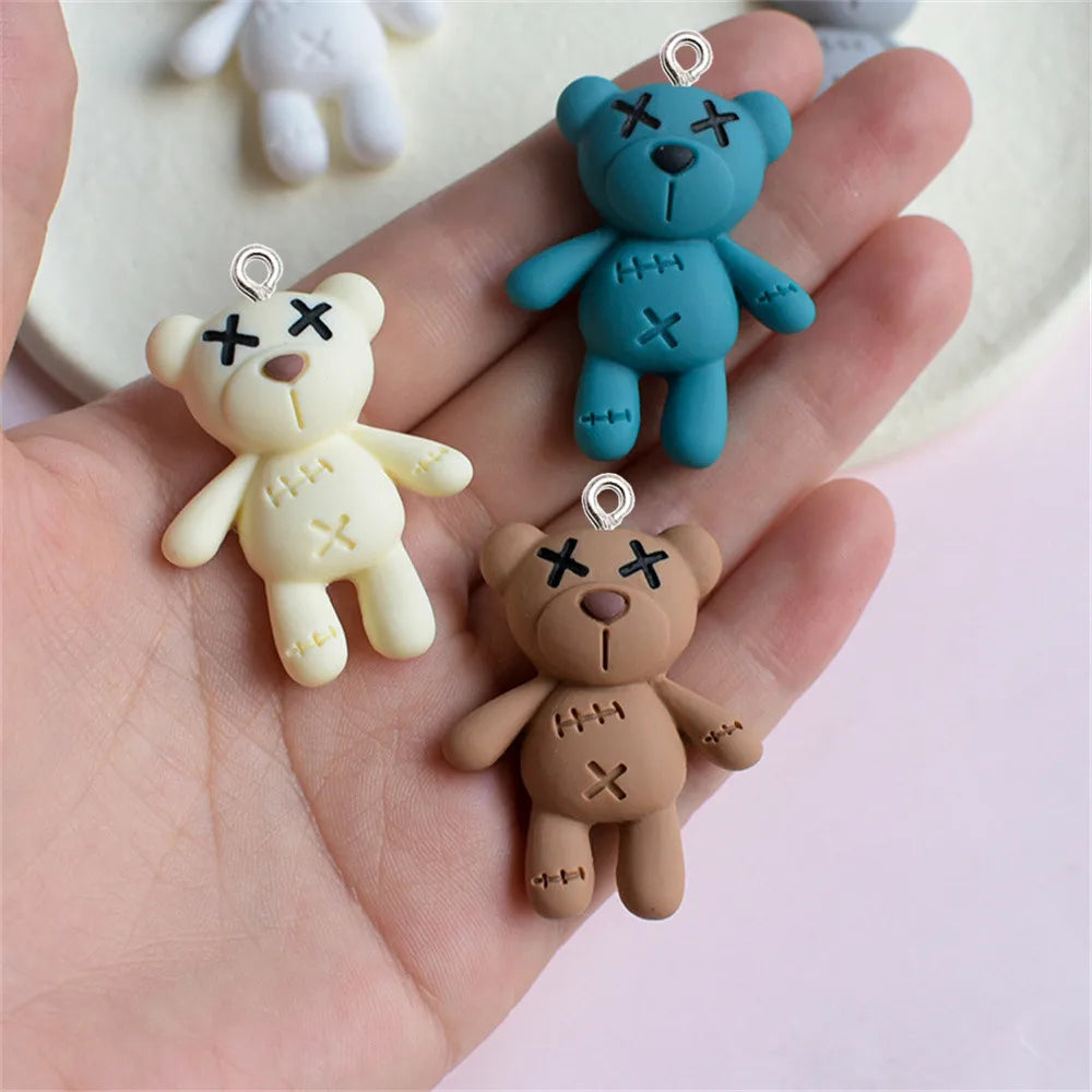 10pcs Trendy Cartoon Bear Resin Charms Keyring Pendant Jewelry Making DIY Handmade Bracelet Necklace Earrings Floating Accessory