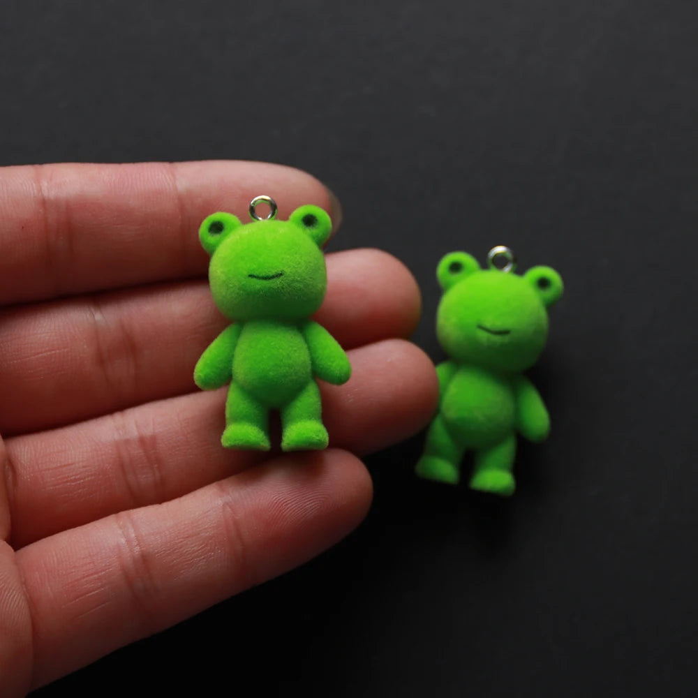 30PC Frog Pendant Kawaii 3D Fluffy Flocking Animal Frog Charms Miniature Dolls Keychain Necklace Pendant DIY Jewelry Make