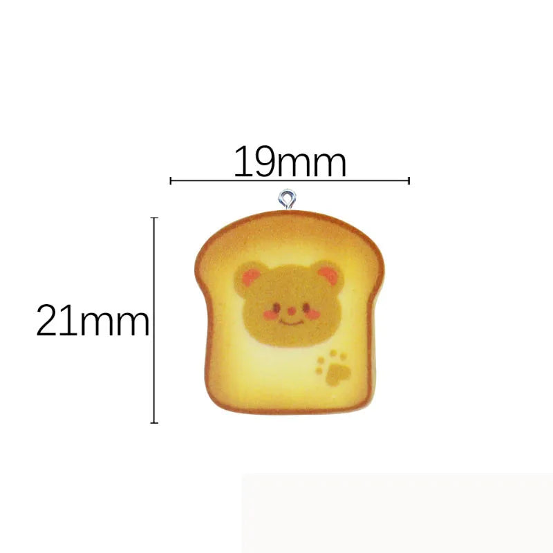 10Pcs Cartoon Mini Bear Bread Resin Charms