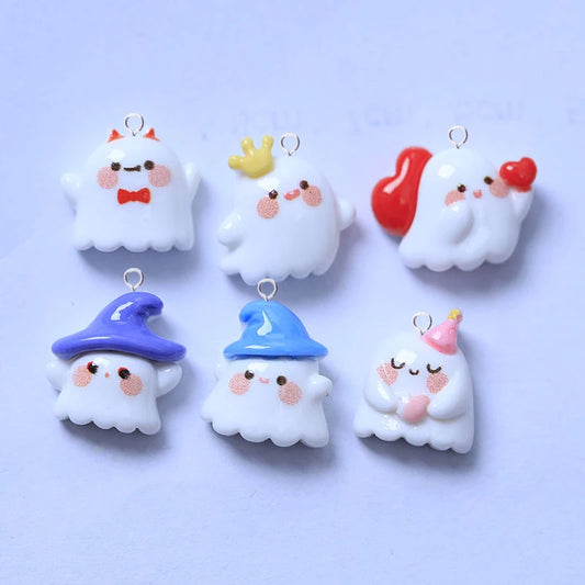 10pcs Lovely Halloween Ghost Charms Kawaii Resin Small Floating Pendant Flatback For Earring DIY Jewelry Making Findings C1462