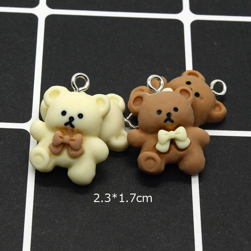 10pcs Cute White Brown Resin Small Bear Charms