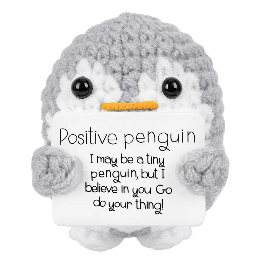 New Crocheted Positive Energy Penguin Hug Pocket Doll with Card Ornament Handmade Knitted Doll Home Room Decor Christmas Gifts