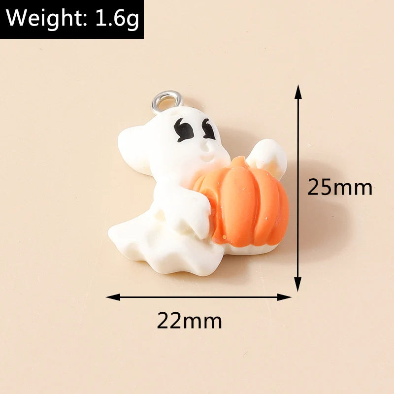 10pcs Mixed Halloween Charms Cute Resin Whitch Hat Cat Pumpkin Moon Ghost Charms Pendants for DIY Jewelry Making Accessories