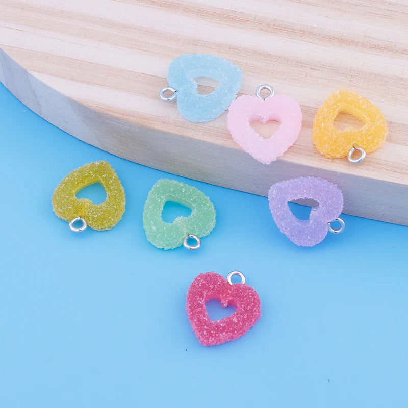 10pcs/lot Colorful Soft Candy Heart Shape Charms Cute Kawaii Resin Pendant Charms for Earring Bracelets Jewelry Making Bulk