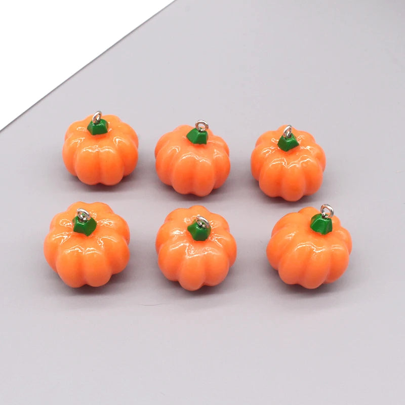 10pcs/pack Cute 3D Mini Pumpkin Resin Charms Funny Halloween Cushaw Food Pendant For Earring Keychain Diy Jewelry Making D275