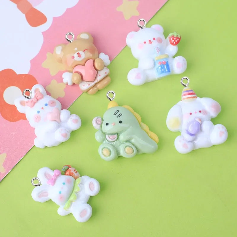 10Pcs Cute Bear Rabbit Dog Resin Charms