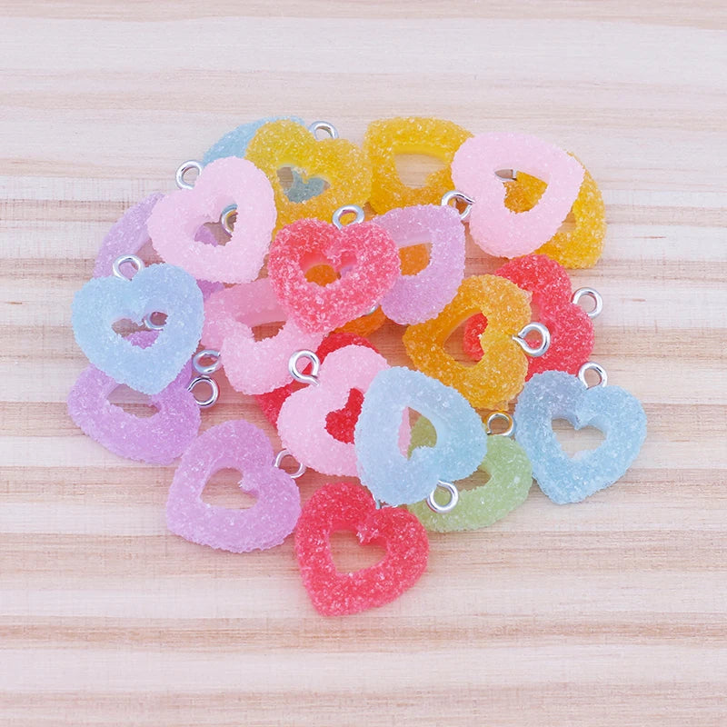 10pcs/lot Colorful Soft Candy Heart Shape Charms Cute Kawaii Resin Pendant Charms for Earring Bracelets Jewelry Making Bulk