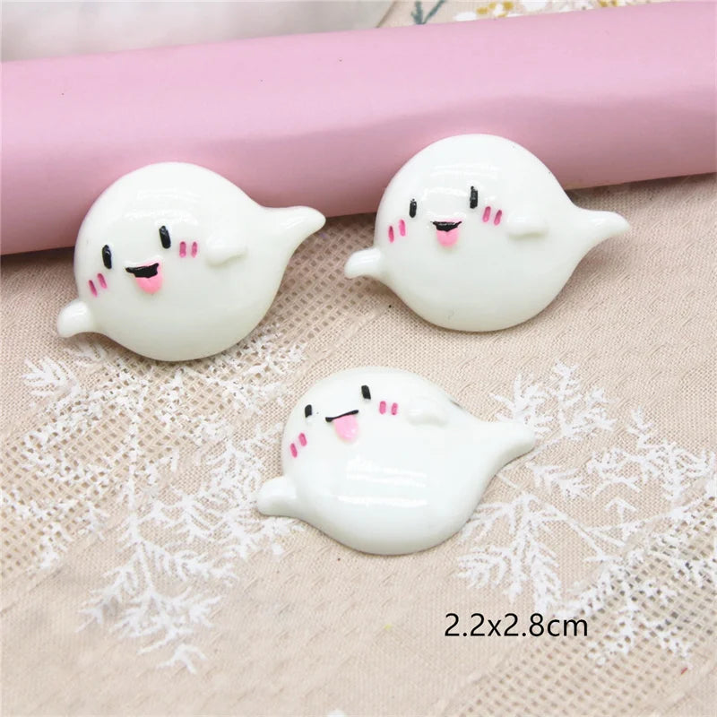 10pcs Resin Halloween Pumpkin White Ghost Flat Back Cabochon Art Supply Decoration Charm Craft DIY Hair Bow Center