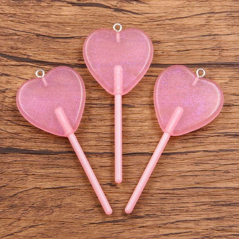 10Pcs 30*68MM 8 Color Wholesale Heart Lollipop Resin Charms