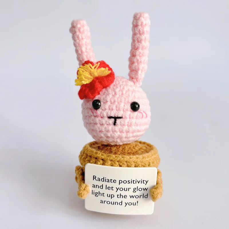 Cute Knitted Rabbit Hug Pocket With Card Christmas Gift Handmade Crochet Positive Energy Rabbit Potted Plant Home Room Decor