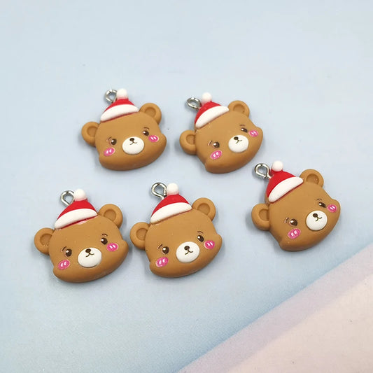 10pcs Lovely Christmas Bear Charms Cute Keychains Earrings Animals Pendant Accessory Diy Jewelry Making Findings