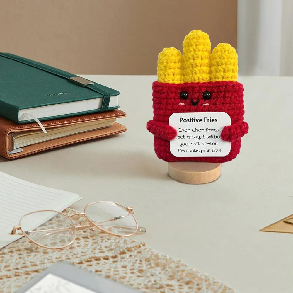 Positive Crochet Toys Knitted Fries Doll Funny Crochet Inspirational Crochet Toy Cute Crochet Cheer Up Fries With Positive Card