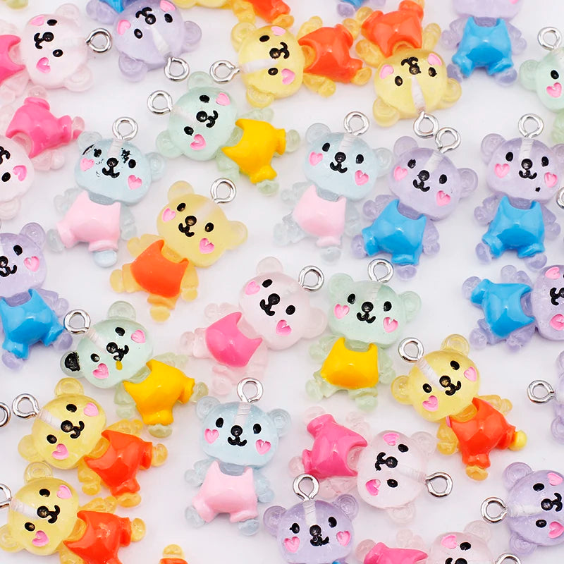 10pcs 15mm Cute Kawaii Bear Resin Charms