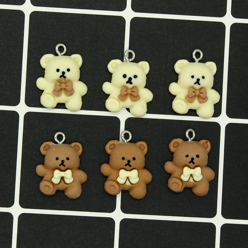 10pcs Cute White Brown Resin Small Bear Charms