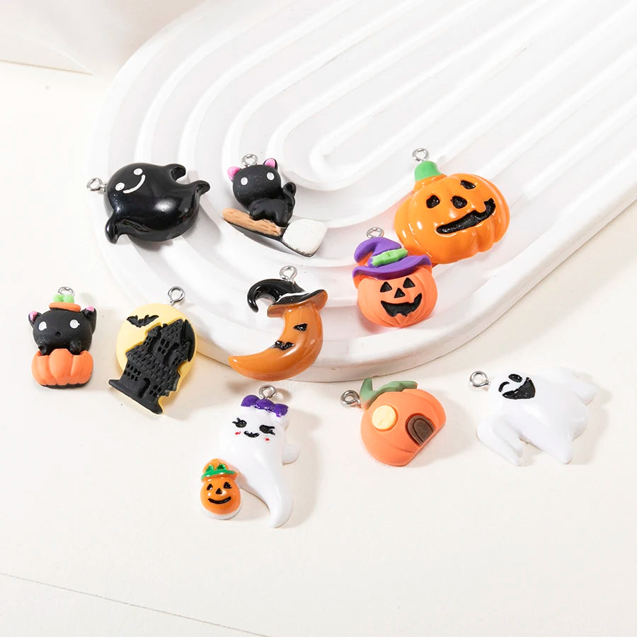 sansango Mix 10Pcs/Pack Halloween Pumpkin Ghost Charms Resin Jewelry Charms For Halloween Bracelet Necklace Making Accessories