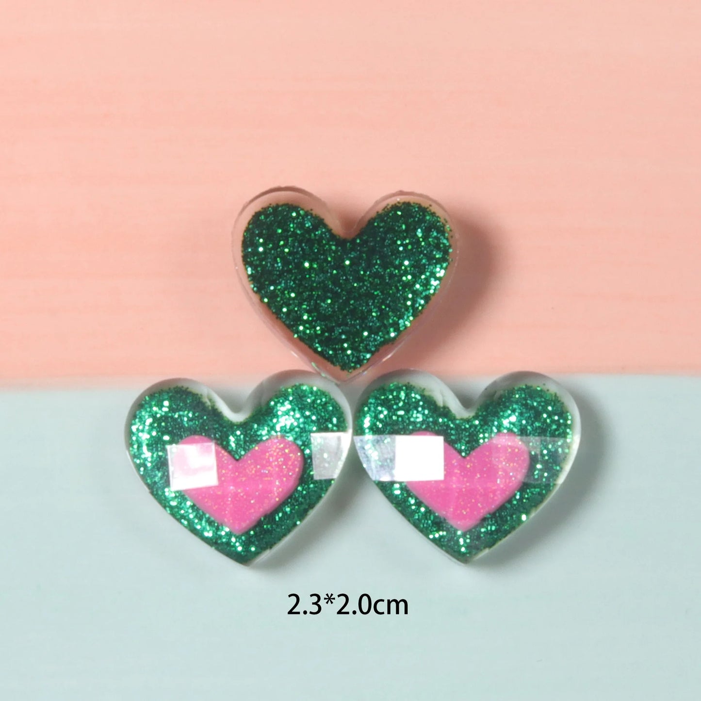 10Pcs Glitter Powder Hearts Flatback Resin Cabochons