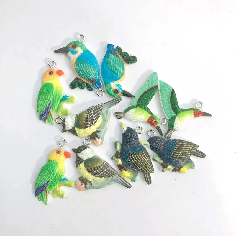 20Pcs 3D Cute Cartoon Flocked Bird Charms Animal Starling Sparrow Resin Pendant For Phone Bag Keychain Earrings Diy Jewelry Make