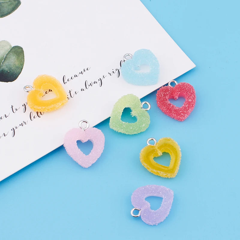 10pcs/lot Colorful Soft Candy Heart Shape Charms Cute Kawaii Resin Pendant Charms for Earring Bracelets Jewelry Making Bulk