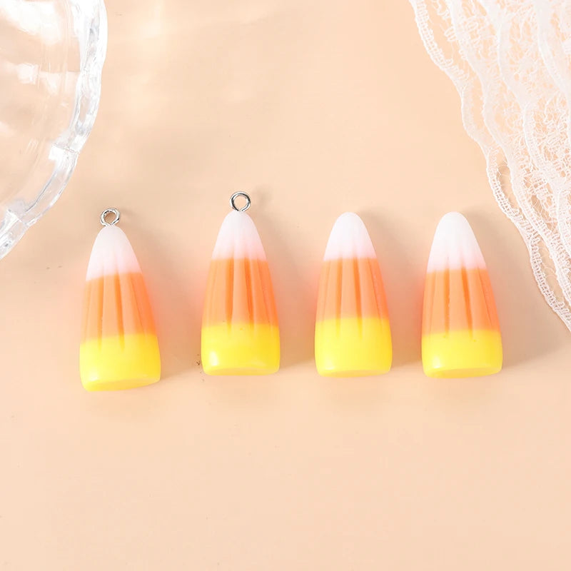 10Pcs Halloween Candy Corn Charms Creative Resin Pendant For Keychain Necklace  Jewelry Diy Making