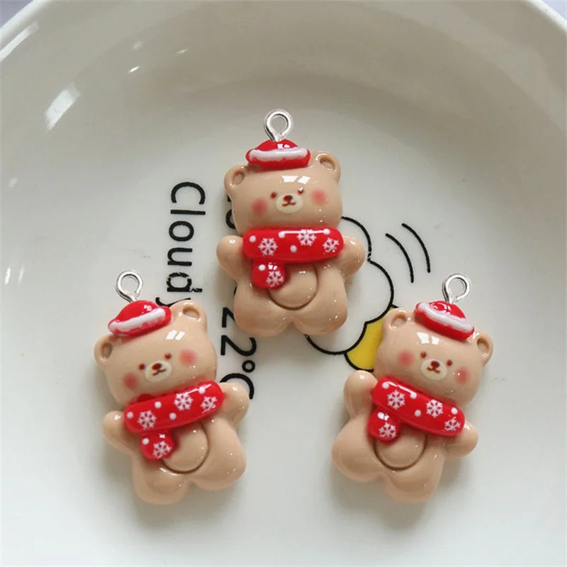 10Pcs Christmas Bear Rabbit Snowman Resin Charms