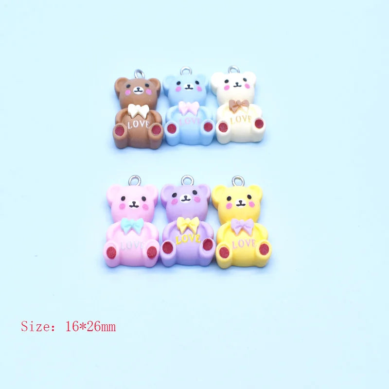 10Pcs 16*26mm Cute Bowtie Bear With Love Resin Charms