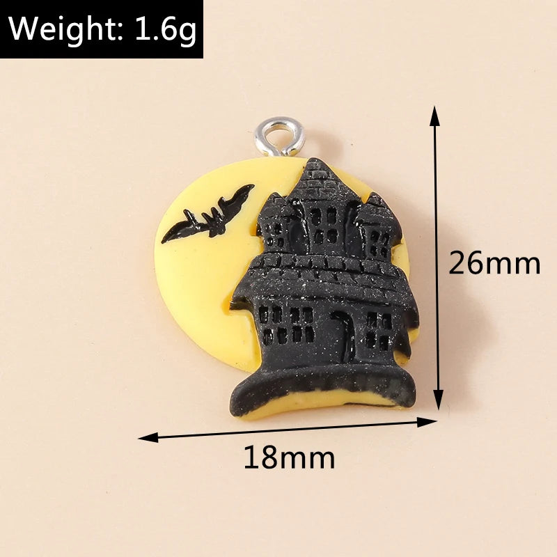 10pcs Mixed Halloween Charms Cute Resin Whitch Hat Cat Pumpkin Moon Ghost Charms Pendants for DIY Jewelry Making Accessories