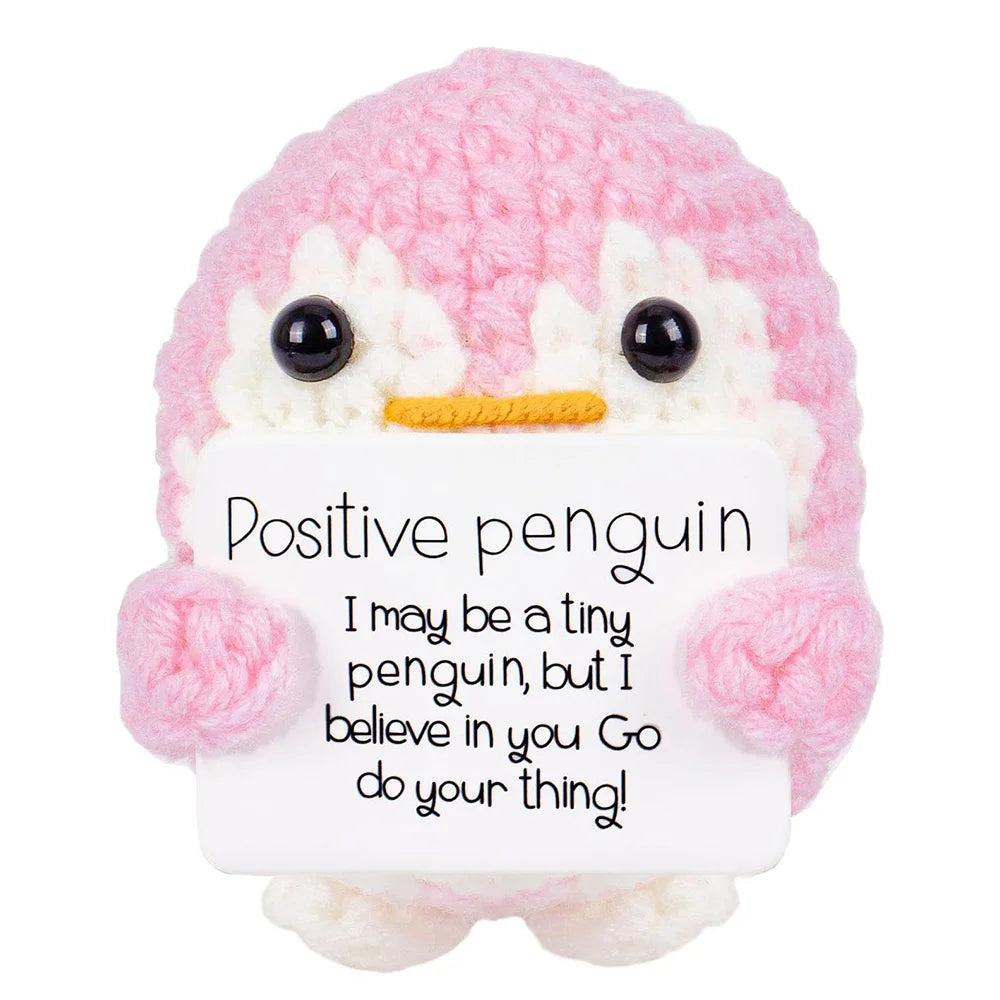 New Crocheted Positive Energy Penguin Hug Pocket Doll with Card Ornament Handmade Knitted Doll Home Room Decor Christmas Gifts