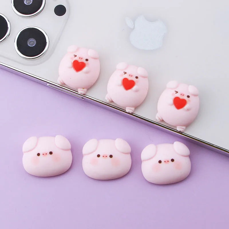 10pcs Cute Heart Pig Head Charms