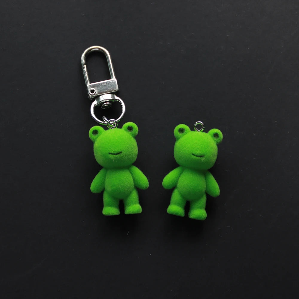 30PC Frog Pendant Kawaii 3D Fluffy Flocking Animal Frog Charms Miniature Dolls Keychain Necklace Pendant DIY Jewelry Make