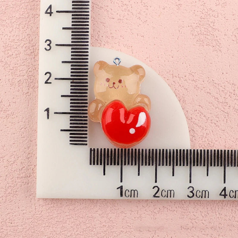 10Pcs Cute Flatback Love Heart Candy Bear Resin