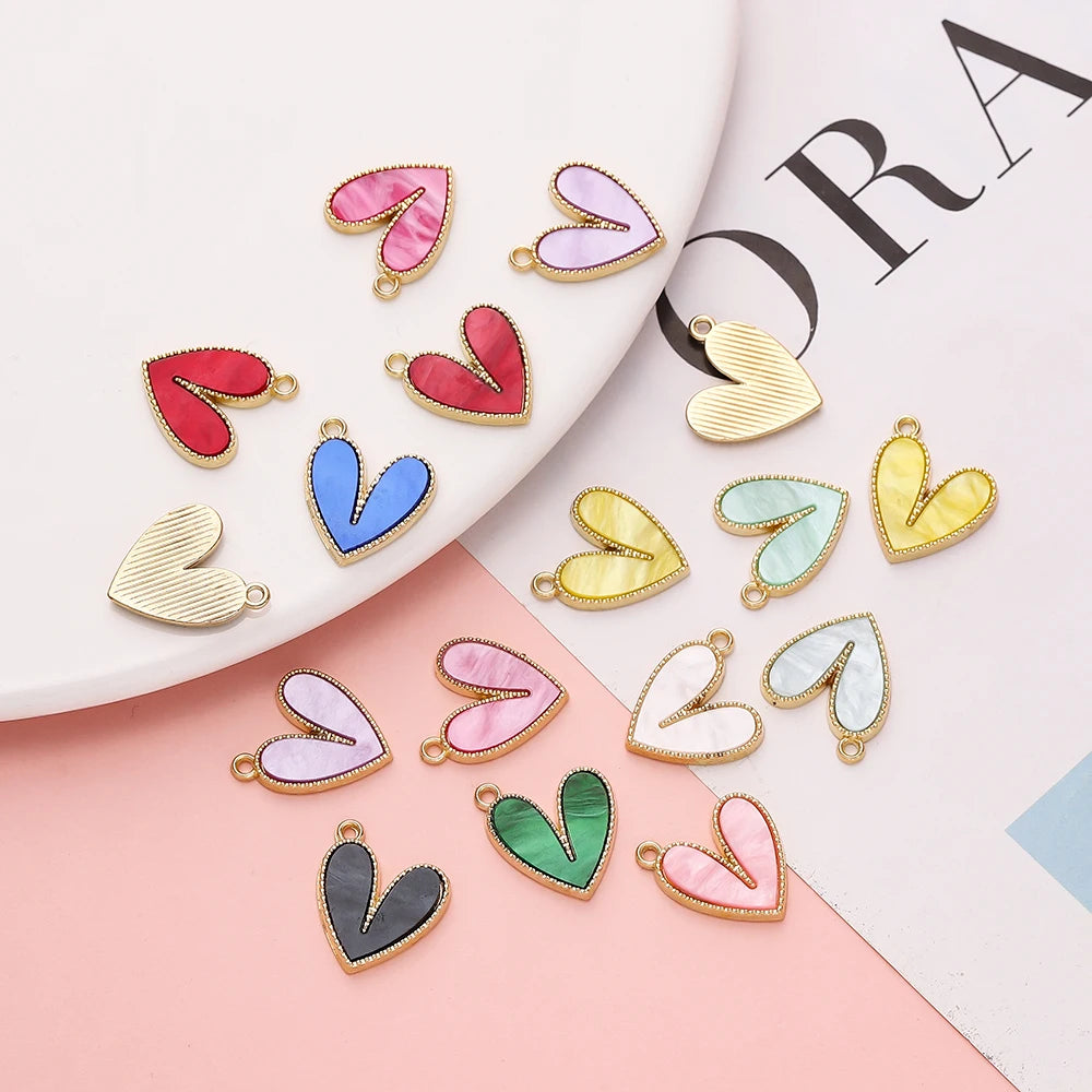 10pcs/lot Alloy Heart-shaped Imition Shell Alloy Pendants Necklace Small Charm For DIY Jewelry Making Crafts Supplies Findings