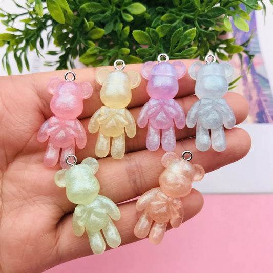 10pcs Hot Selling Resin Kawaii Miniature Pearl Effect Bear Charm for Keychain, Earring, Scrapbooking, DIY Making, Necklace