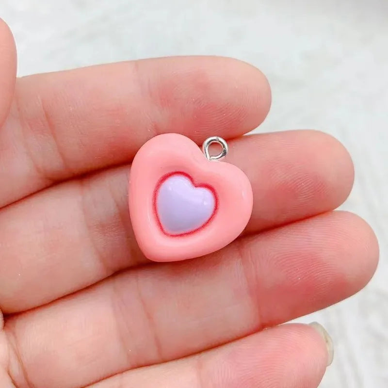 10pcs Resin Multilayer Love Macaron  Charms Sweet Cute Pendant For Earring Keychain Diy Jewelry Make Accessory