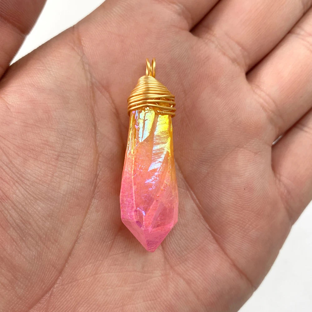 2pcs Irregular Natural Stone Quartz Crystal Pendant Colorful Stick Point Beads Charms Pendants for Jewelry Making DIY Wholesale