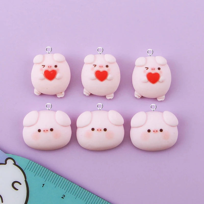 10pcs Cute Heart Pig Head Charms