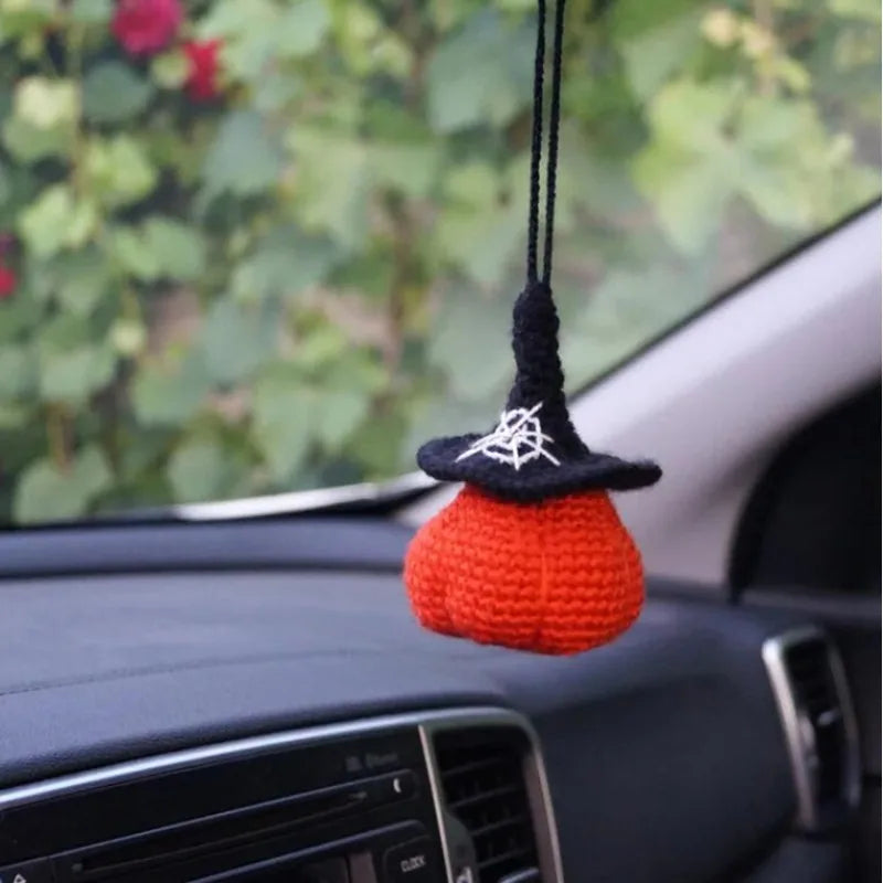 Handmade Car Hanging Ornament for Children, Thanksgiving Car Accessories, Bat Crochet, Pumpkin Hat, Gift, Pendant Decor