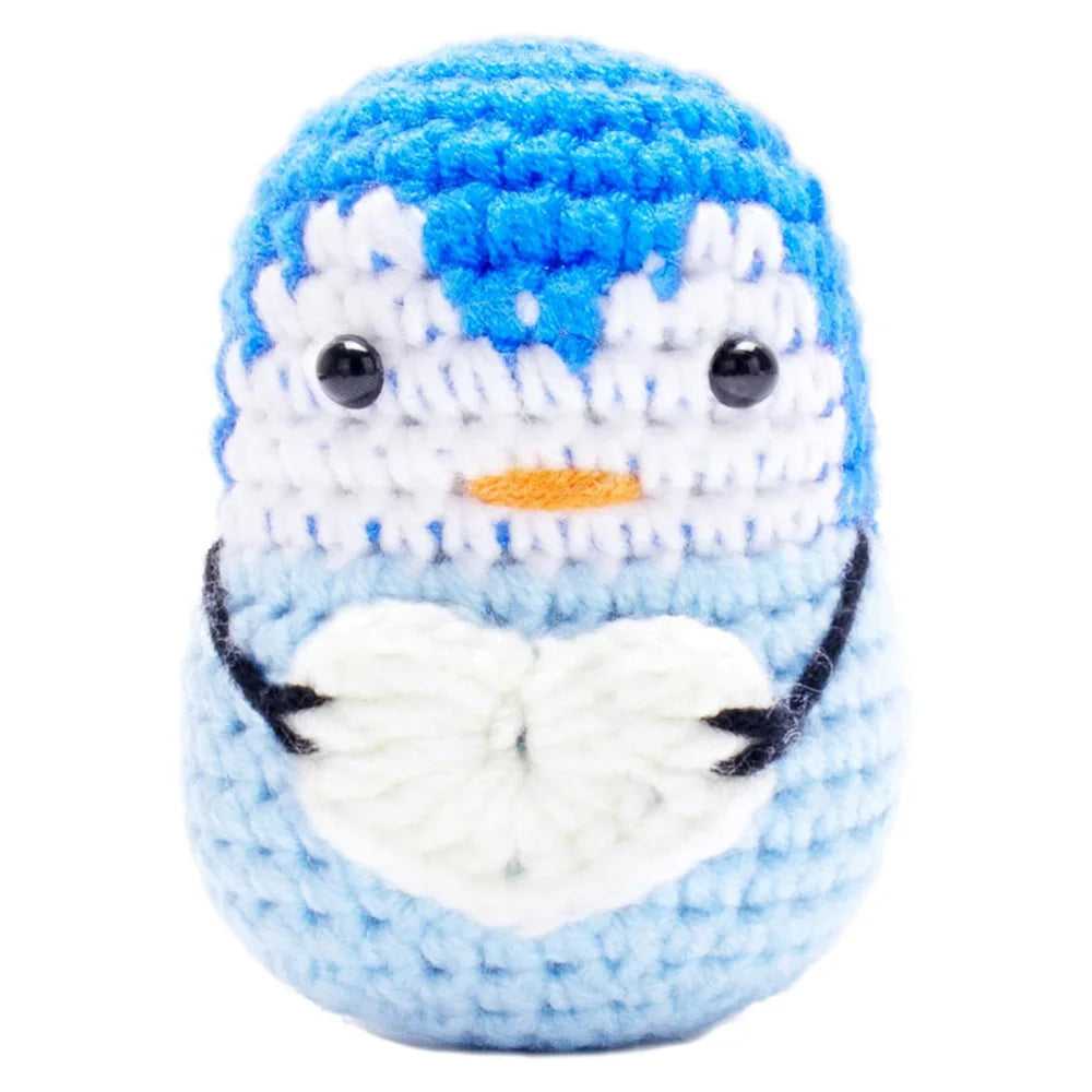 New Crocheted Positive Energy Penguin Hug Pocket Doll with Card Ornament Handmade Knitted Doll Home Room Decor Christmas Gifts